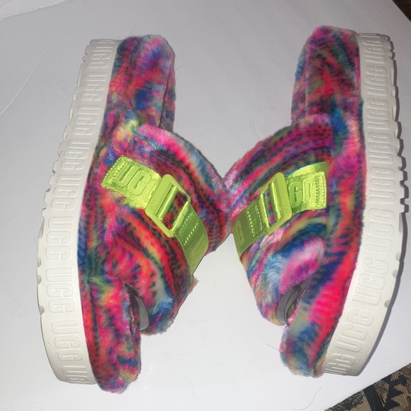 UGG Colorful Fluffy Slides with Neon Green - Picture 7 of 9
